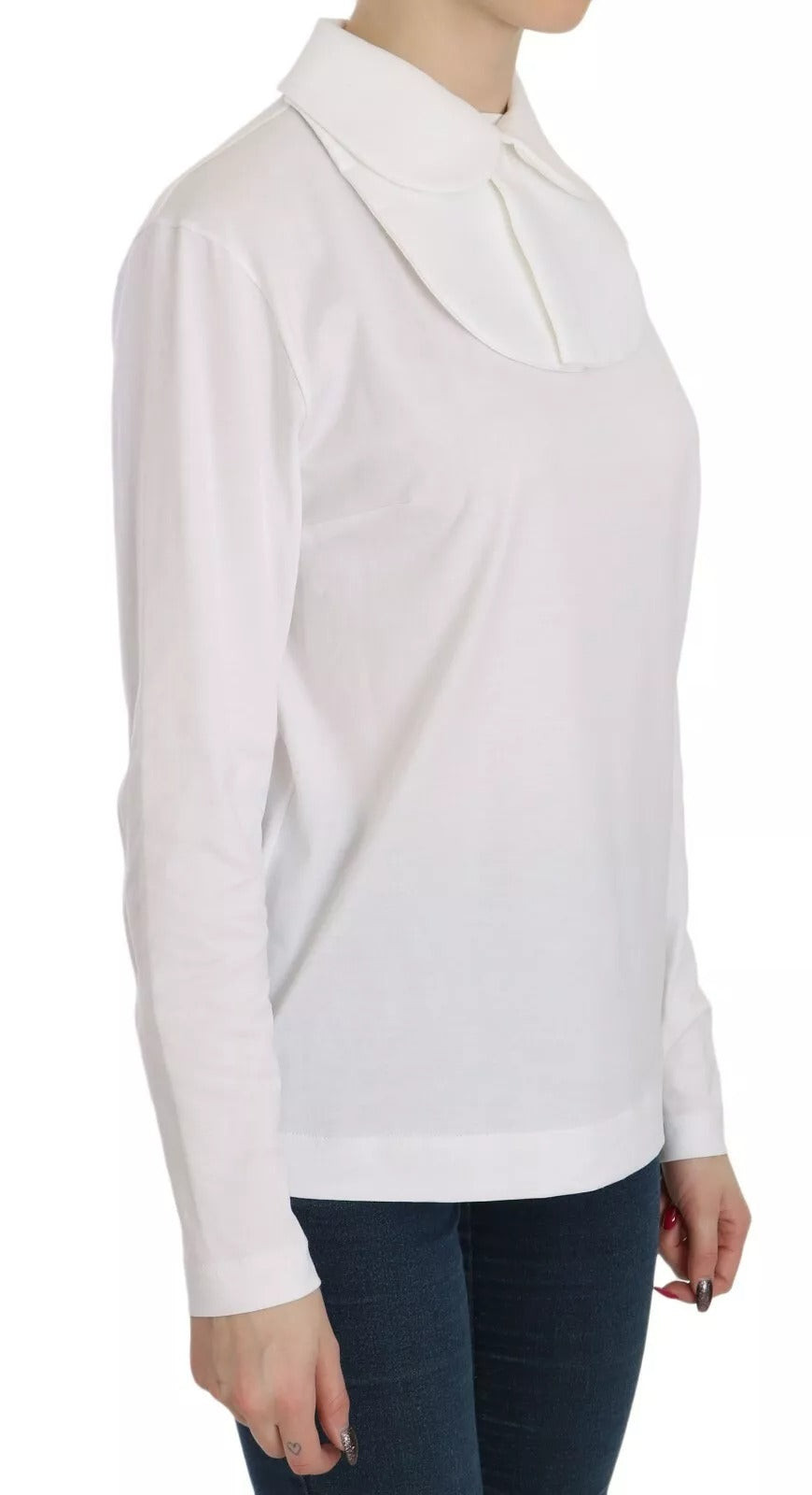 White Cotton Longsleeve Collared Blouse
