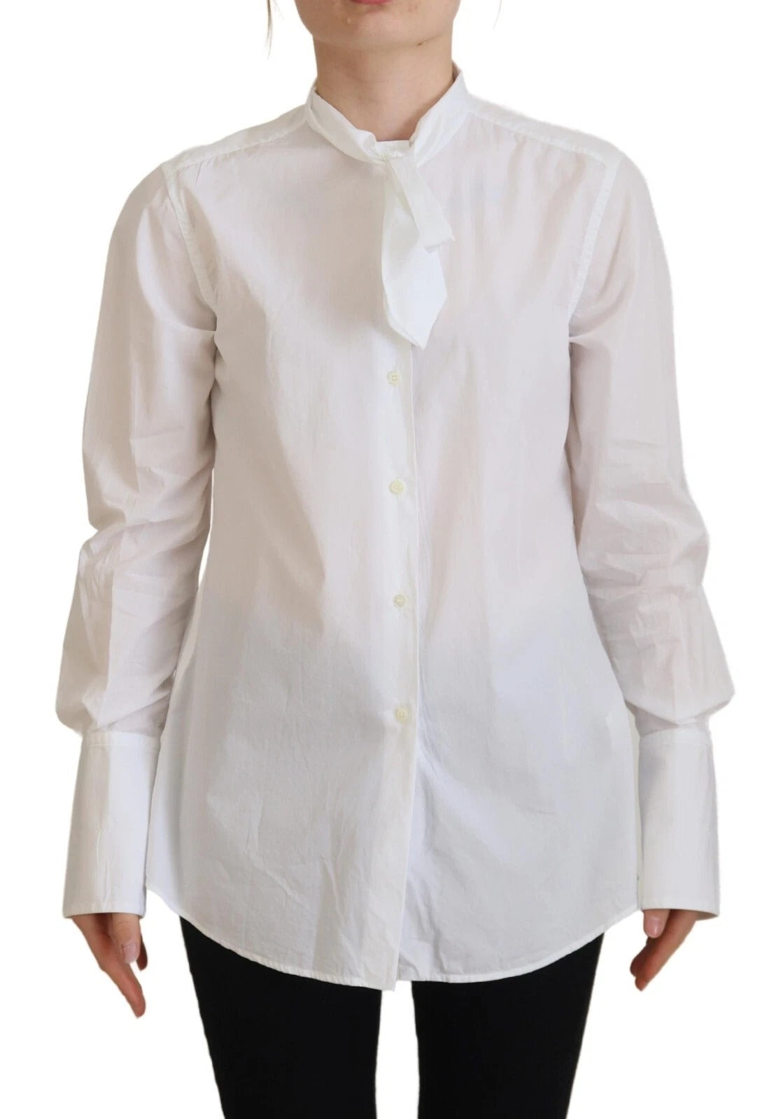 White Cotton Collared Long Sleeves Formal Top