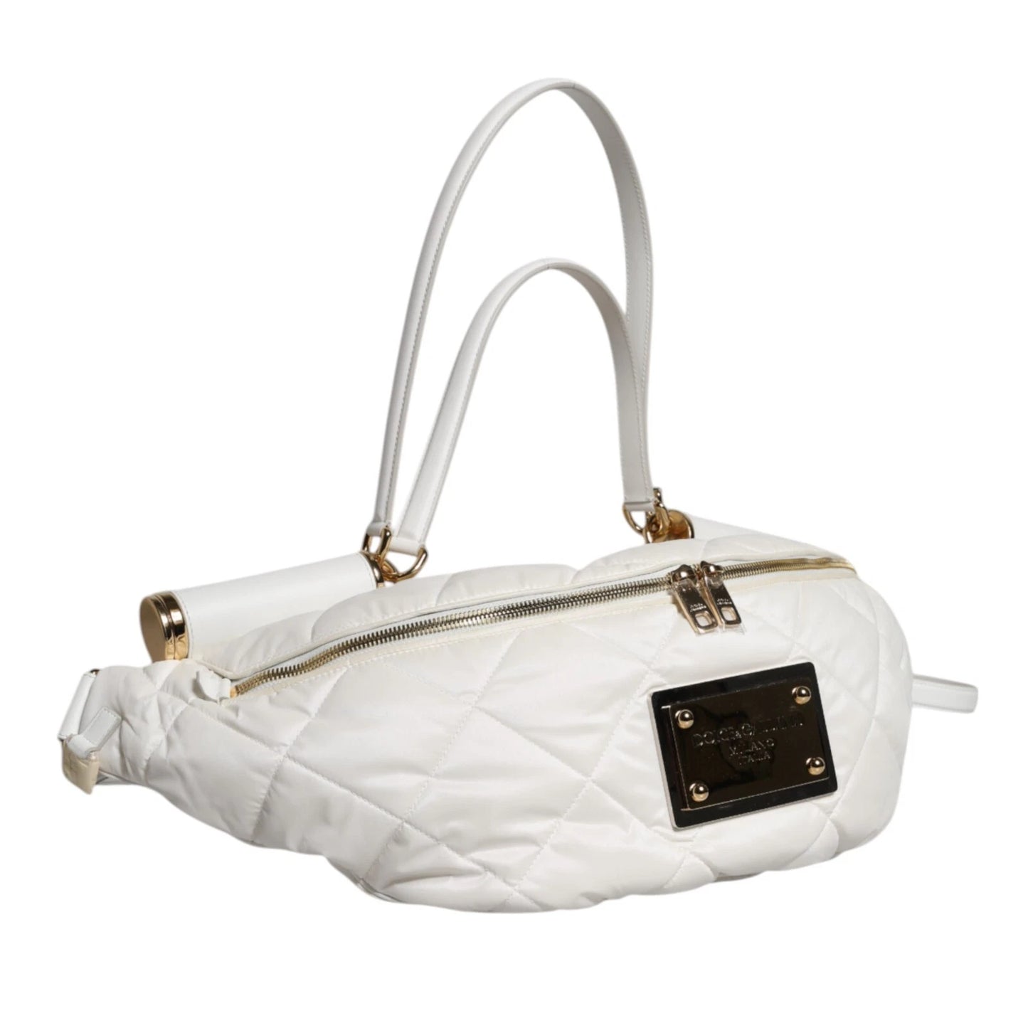 White Quilted Logo 90's Sicily Belt Waist Fanny Pack Bag