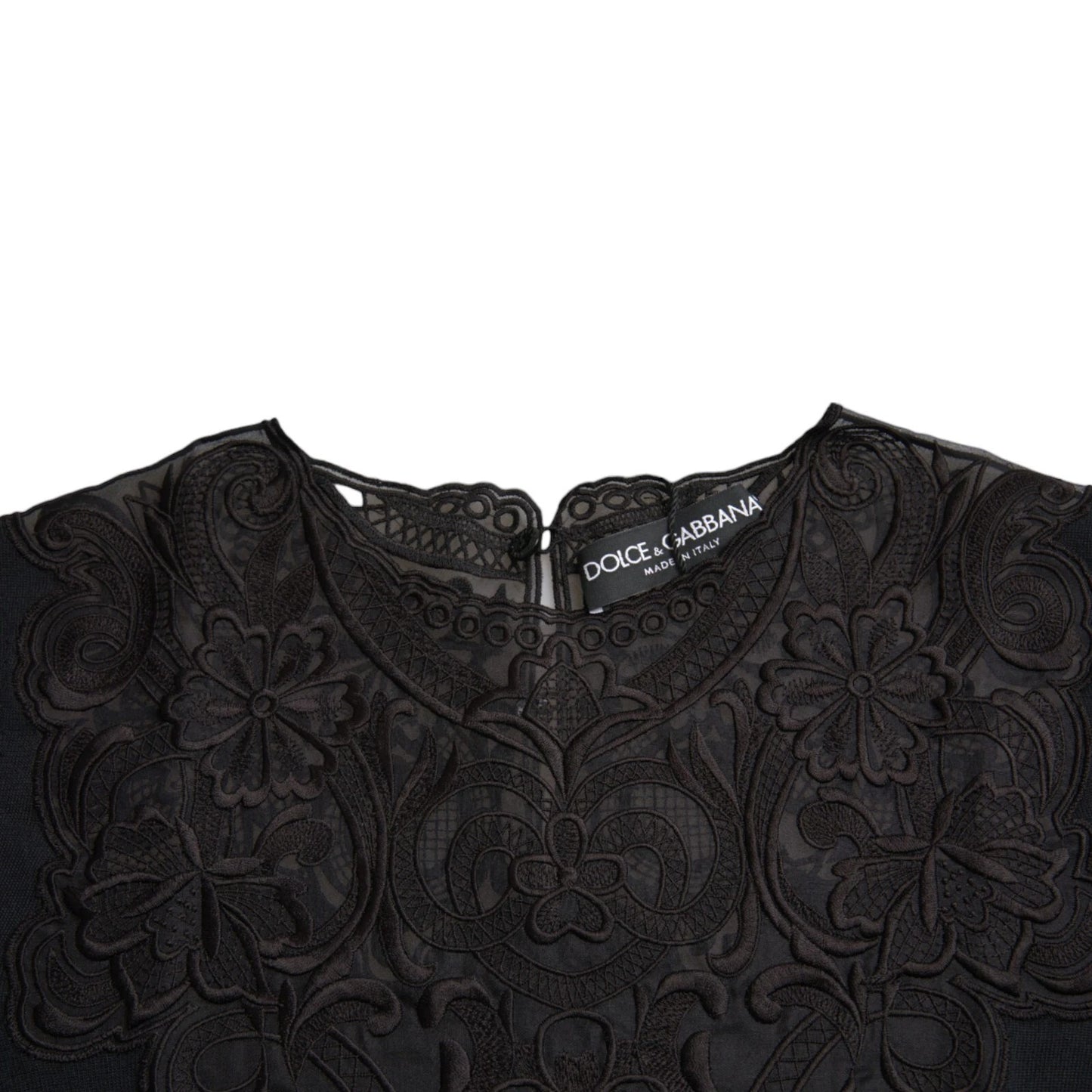 Black Silk Lace Trim Long Sleeves Blouse Top