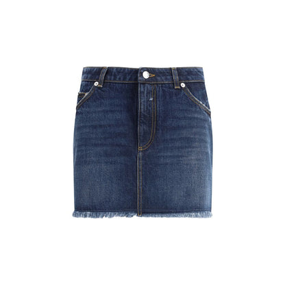 Blue Cotton Mini Skirt