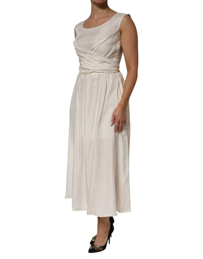 Ivory White Sleeveless Maxi Cupro Viscose Dress