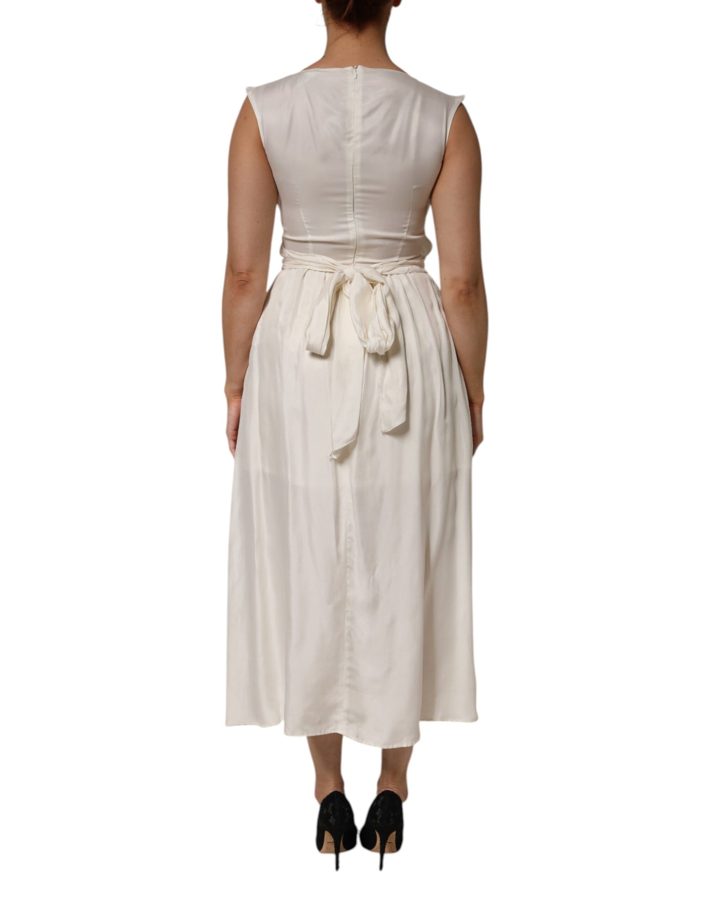 Ivory White Sleeveless Maxi Cupro Viscose Dress