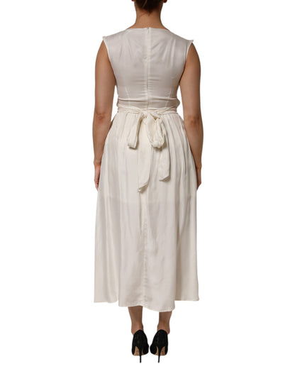 Ivory White Sleeveless Maxi Cupro Viscose Dress