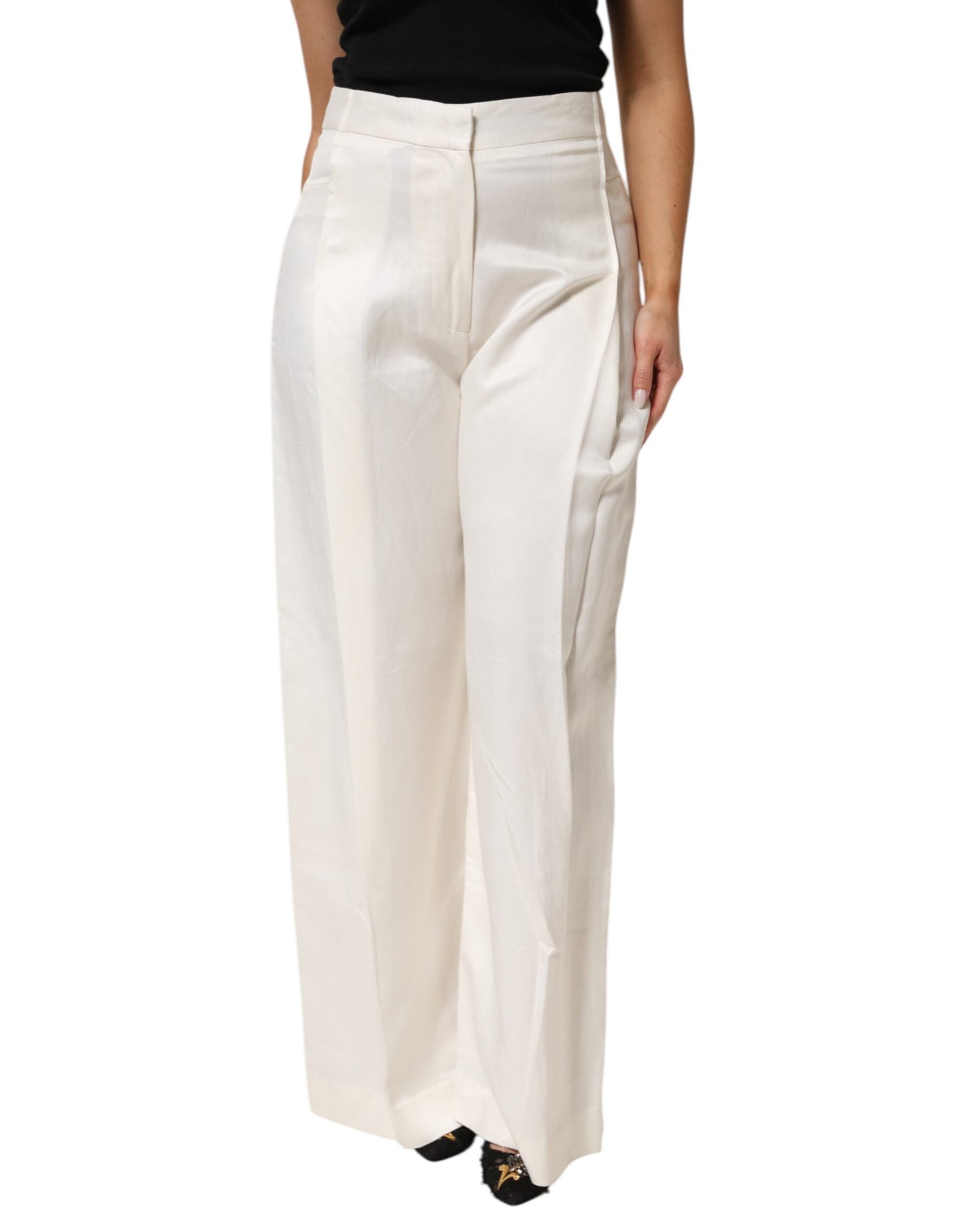 White Viscose Linen Wide Leg Palazzo Womens Pants