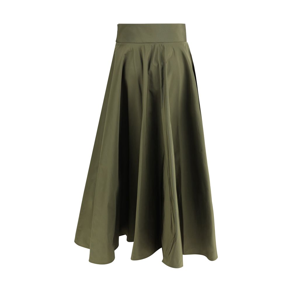 Green Polyester Midi Skirt