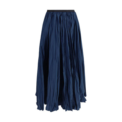 Blue Polyester Midi Skirt