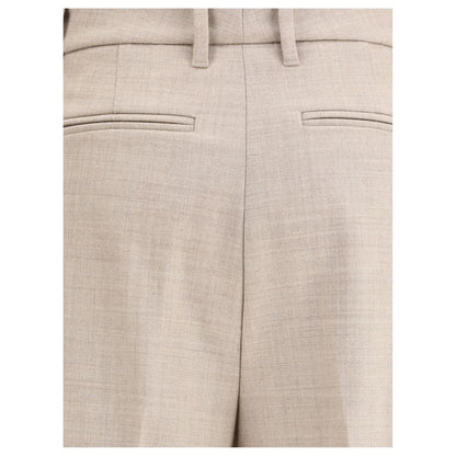 Beige Wool Casual Pants