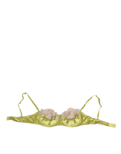 Lime Green Silk Satin Lace Padded Balconnet Underwear