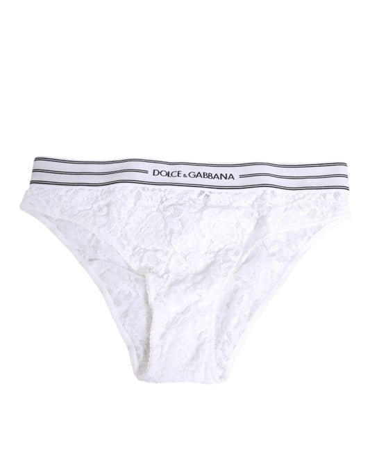 White Lace Slip Brief Logo Waistband Underwear