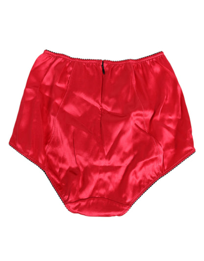 Red Silk Satin High-Waist Briefs Underwear