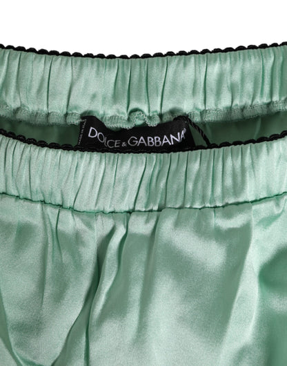 Water Green Satin Black Lace Trim Underwear
