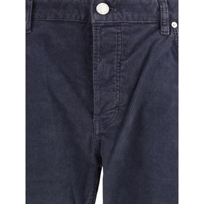 Blue Cotton Casual Pants