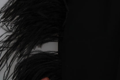 Black Feather Straight High Waist Pants