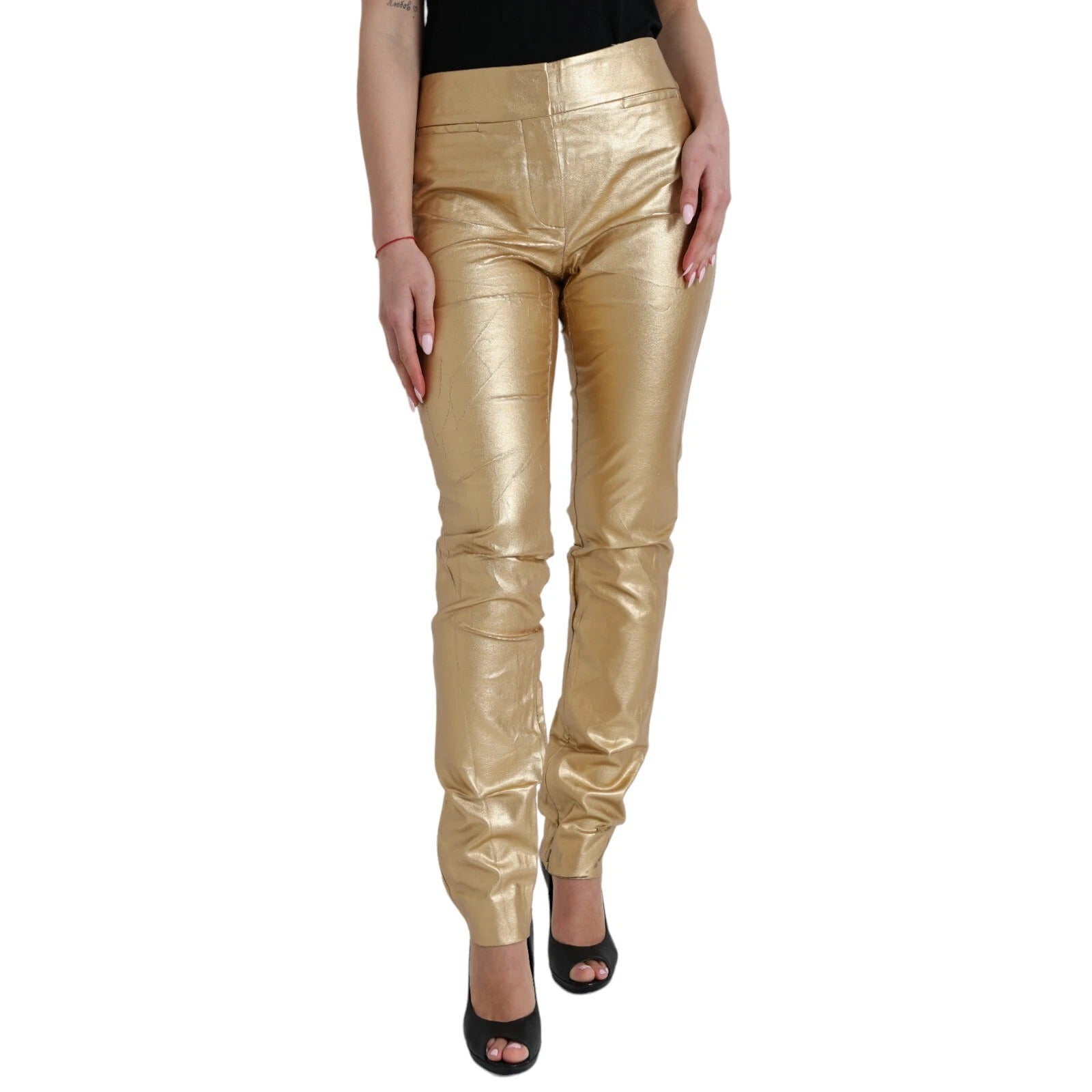 Gold High Waist Skinny Women Metallic Pants
