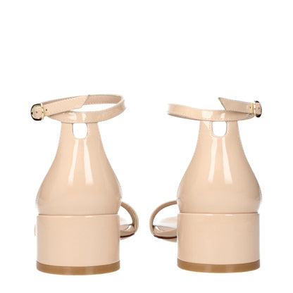 Beige Leather Flat Sandals