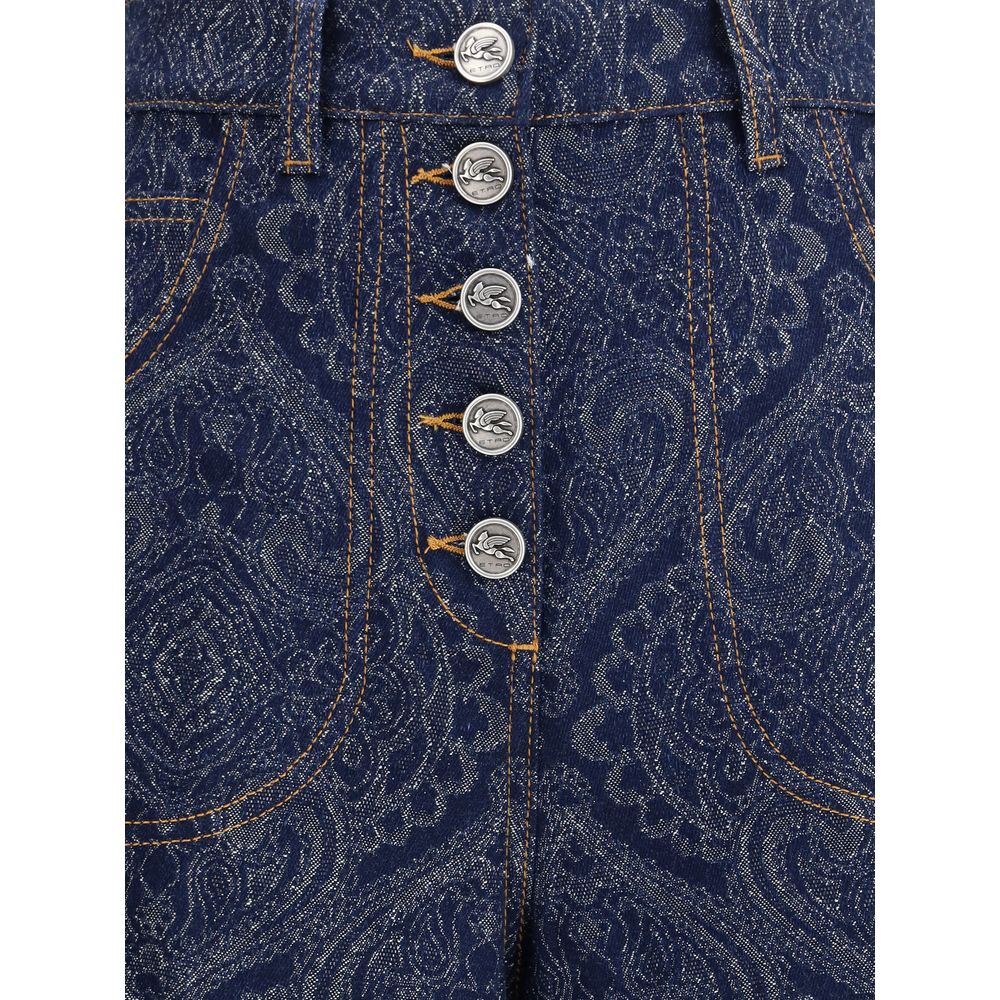 Blue Cotton Flared Jeans