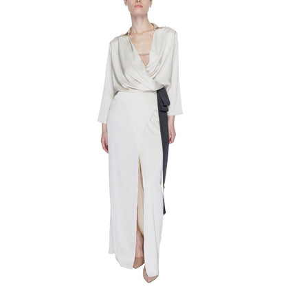 Beige Polyester Long Dress