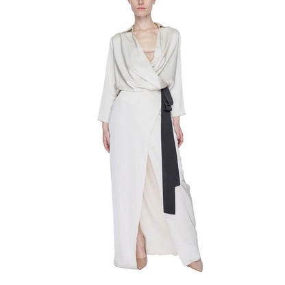 Beige Polyester Long Dress