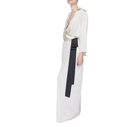Beige Polyester Long Dress