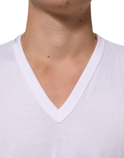 White Cotton V-Neck Short Sleeves T-shirt