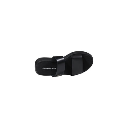 Black Leather Flat Sandals