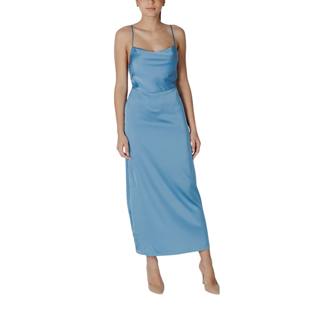Turquoise Polyester Long Dress