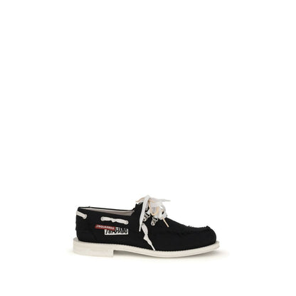 Black Cotton Slip-On Loafers