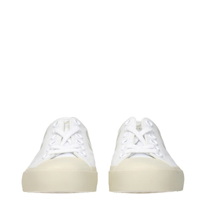 White Fabric Low Top Sneakers