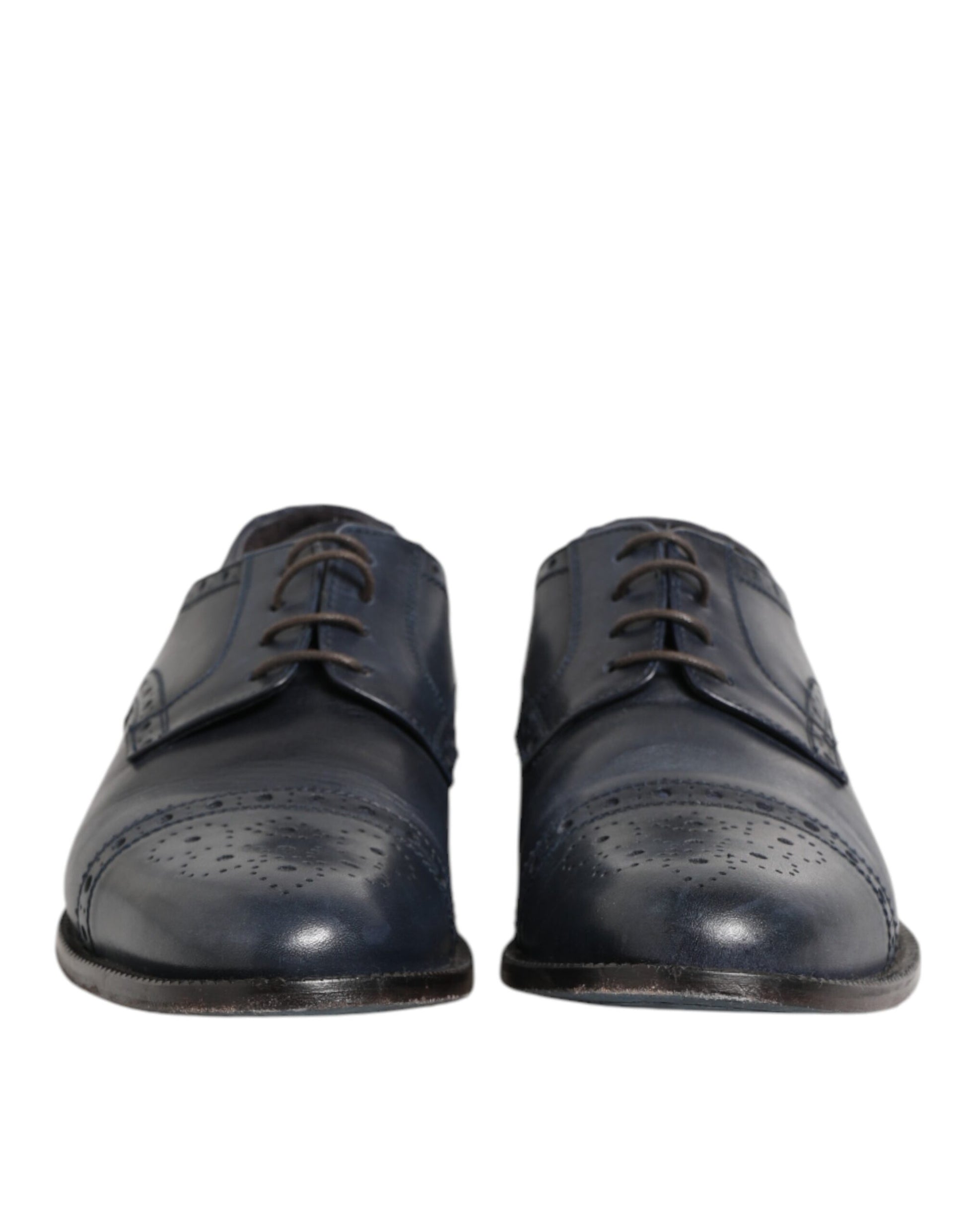 Blue Leather Wingtip Lace-up Formal Derby Shoes
