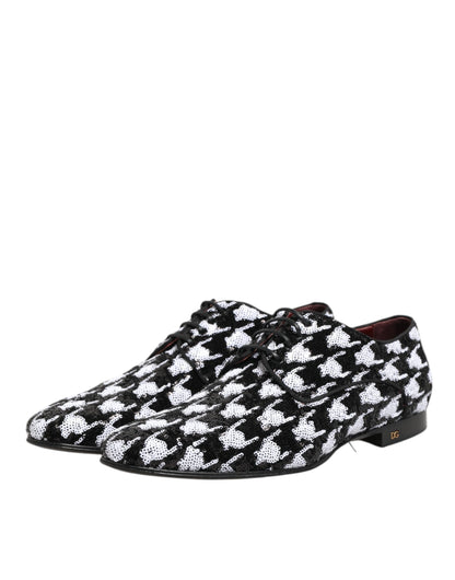 Dress Black White Sequined Lace Up Derby Shoes