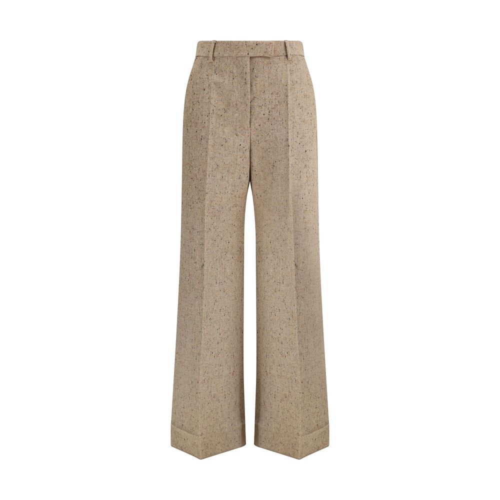 Beige Fleece Wool Casual Pants