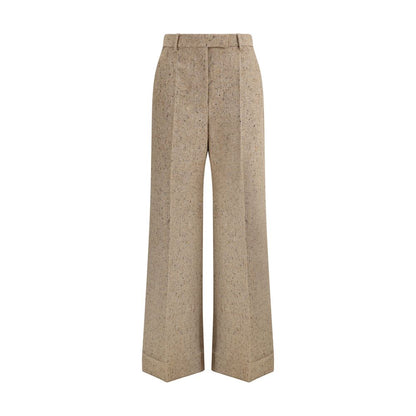 Beige Fleece Wool Casual Pants