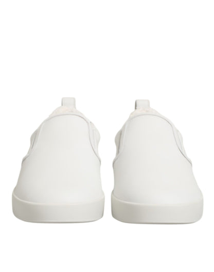 White Leather Low Top Slip On Sneakers Shoes