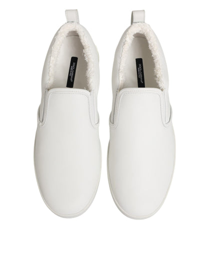 White Leather Low Top Slip On Sneakers Shoes