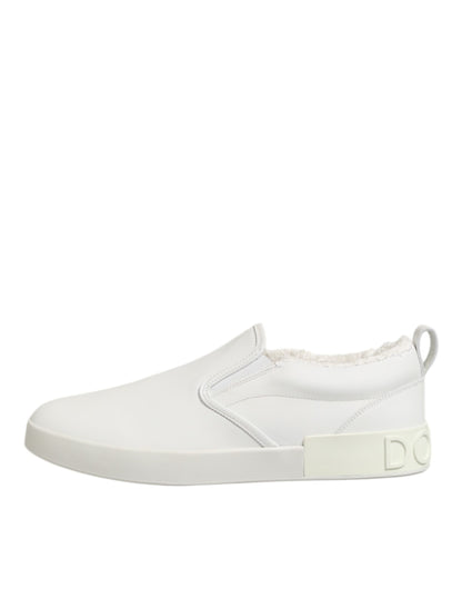 White Leather Low Top Slip On Sneakers Shoes