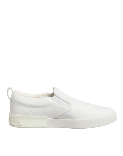 White Leather Low Top Slip On Sneakers Shoes