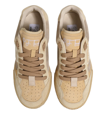Beige Leather Miami Low Top Sneakers Men Shoes