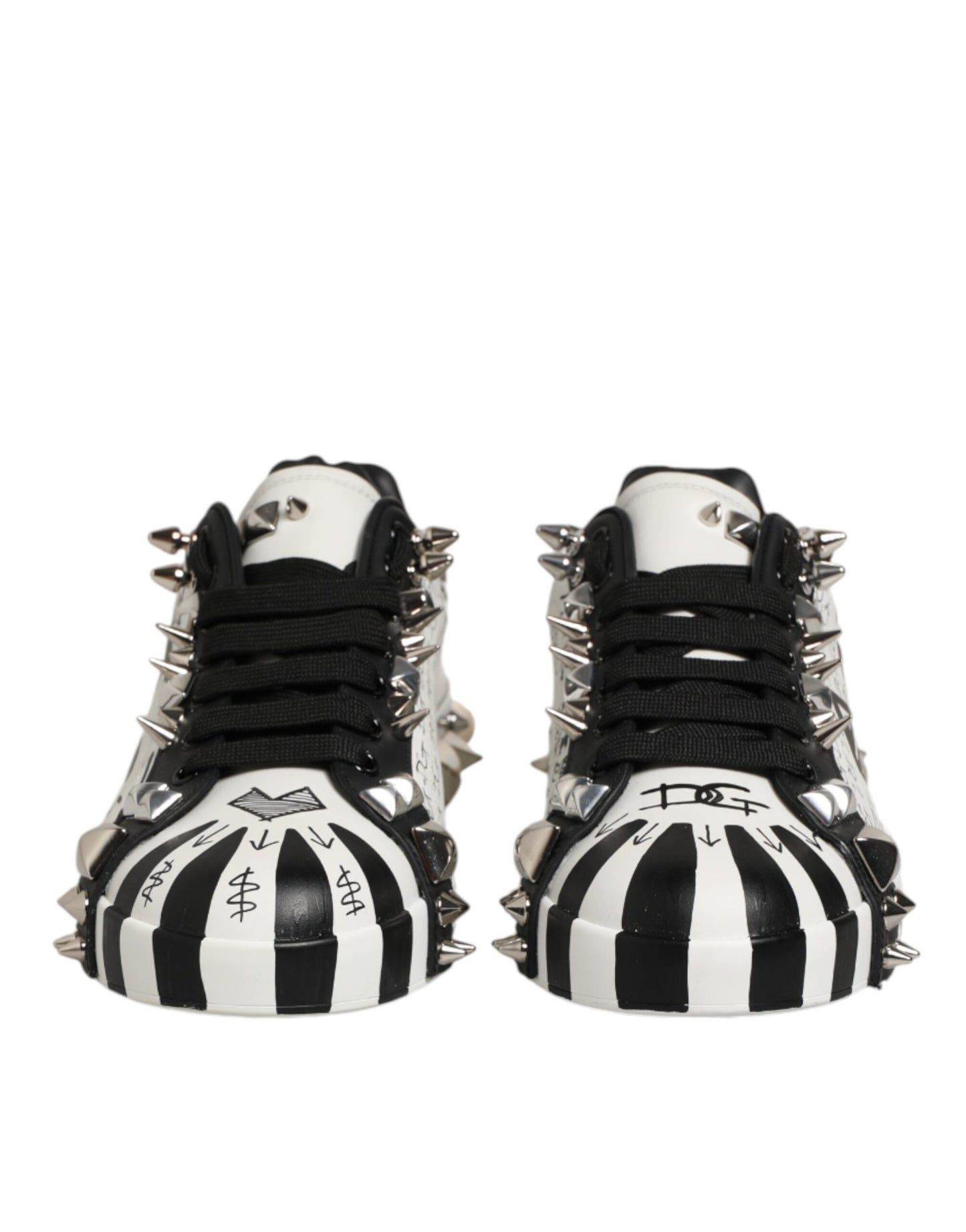Black White Studded Low Top Sneakers Shoes