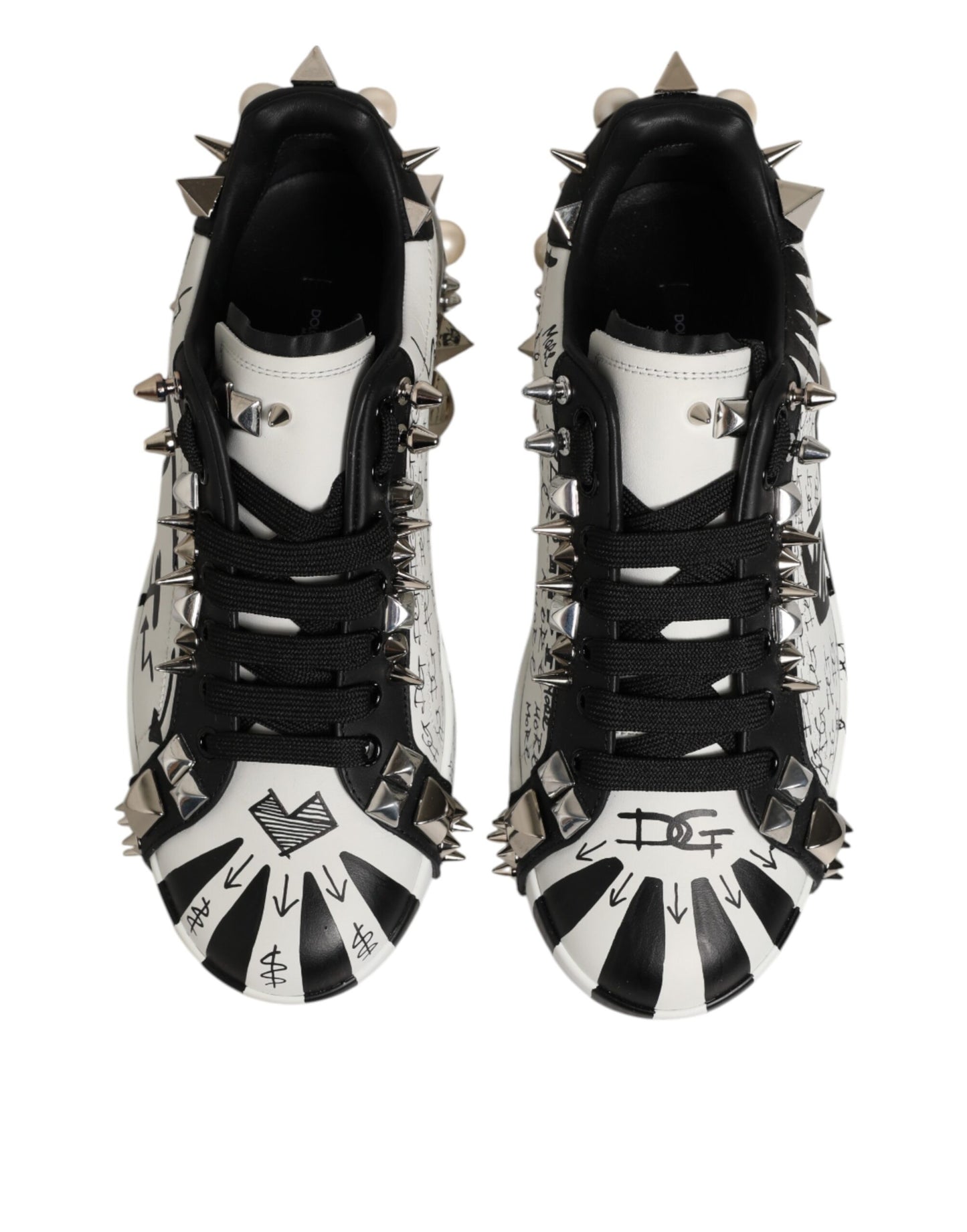 Black White Studded Low Top Sneakers Shoes