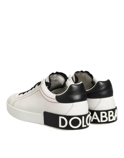 White Black Leather Low Top Sneaker Shoes