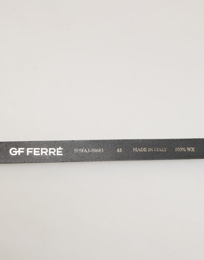 Black Leather Slim Gold Tone Buckle Waist Men Belt