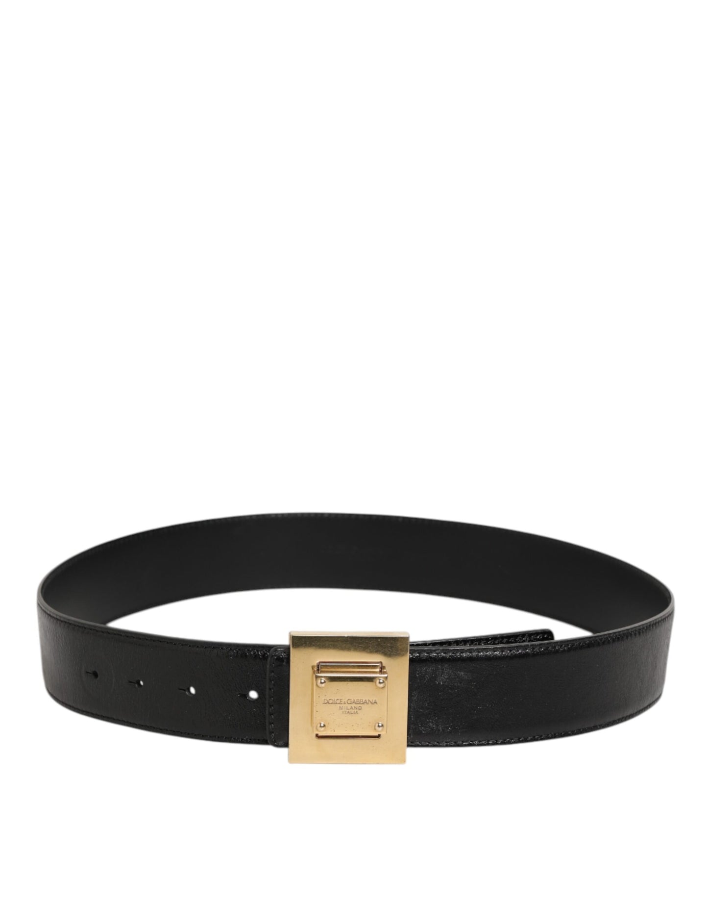 Black Leather Classic Metal Logo Buckle Belt
