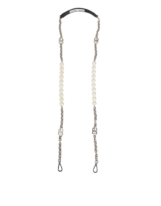 Black Leather Pearl Chain Bag Accessory Shoulder Strap