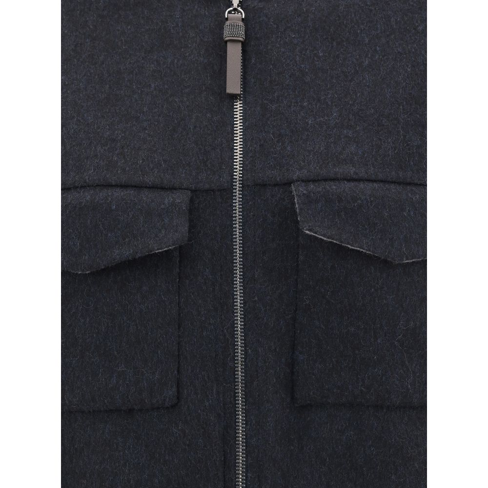 Blue Fleece Wool Bomber