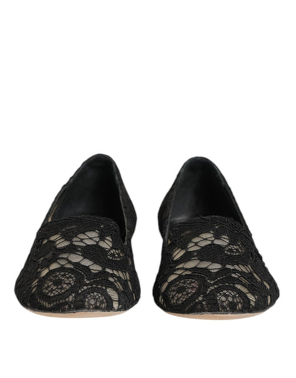 Black Taormina Lace Slip On Flats Shoes