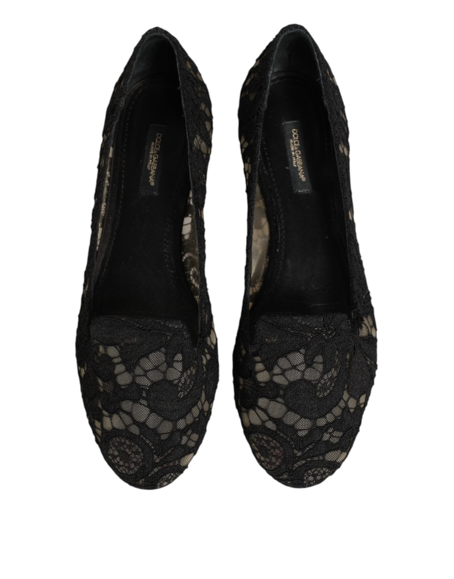 Black Taormina Lace Slip On Flats Shoes