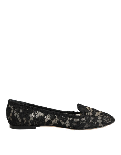 Black Taormina Lace Slip On Flats Shoes
