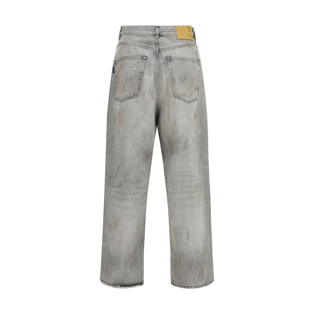 Gray Cotton Straight-Leg Jeans