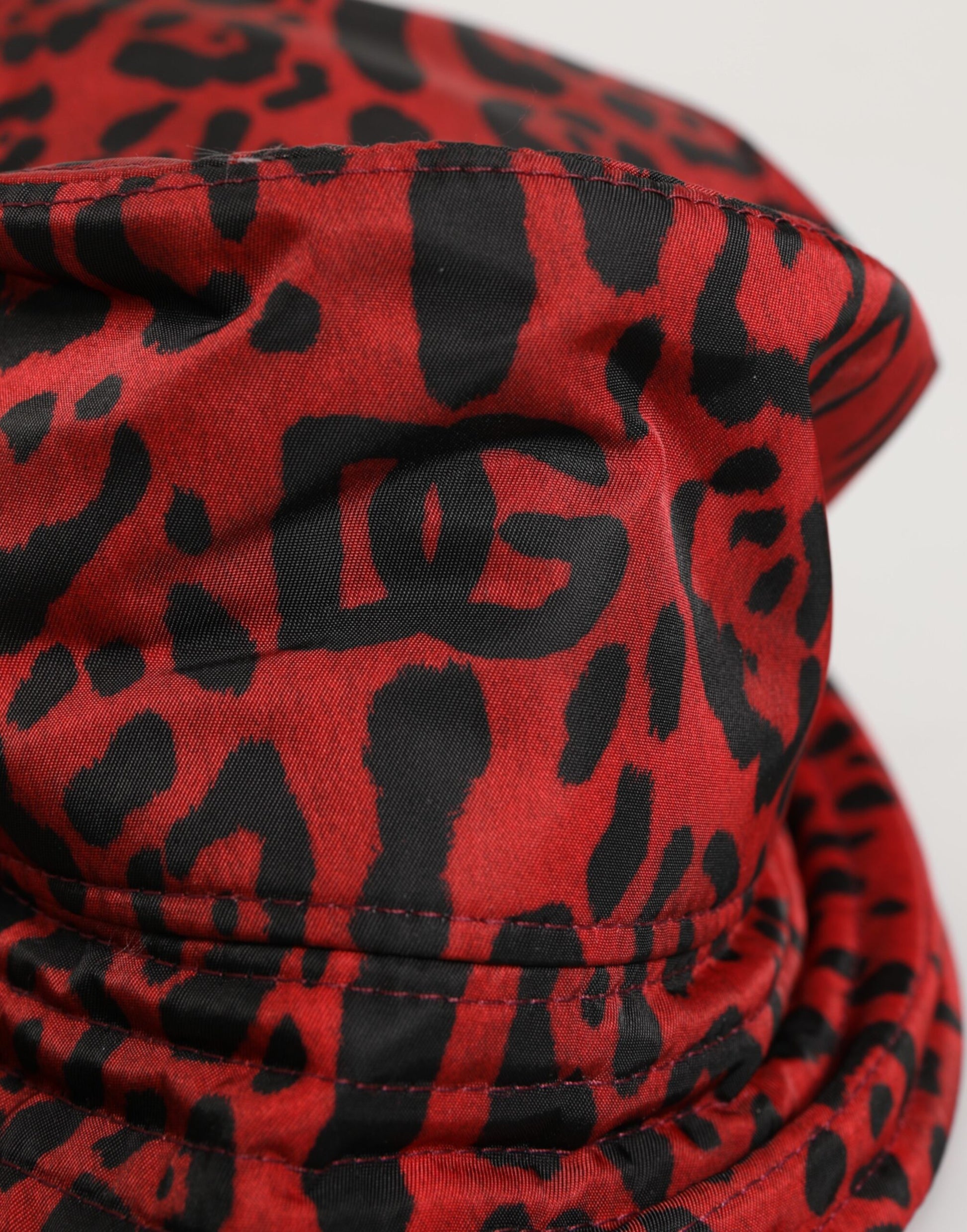 Red Black Nylon Leopard Print Bucket Men Cap Hat
